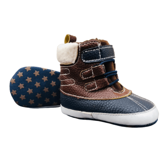 Modern Baby Shoes Brown & Blue With Warm Fleece